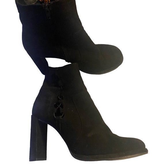 Free People black zip heeled laced side boots size 10 - Picture 7 of 9